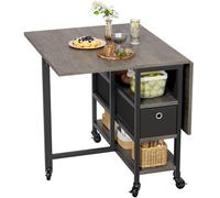 YITAHOME Tavolo da pranzo pieghevole, mobile con 6 ruote e cassetti, per piccoli spazi, cucina, sala da pranzo, rovere grigio e nero