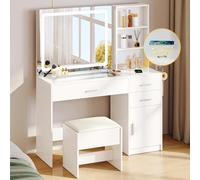 YITAHOME Tavolo da toeletta a LED bianco con illuminazione a 3 colori e sgabello con cassetti