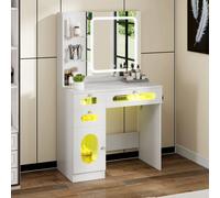 YITAHOME Tavolo da toeletta a LED bianco con specchio 3 cassetti 2 ripiani Luminosità regolabile 3 impostazioni di luce Scrivania per trucco