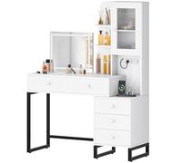 YITAHOME Tavolo da toeletta con illuminazione a LED, ampio spazio di archiviazione, 3 colori con luminosità regolabile, tavolo cosmetico con cassetti e alloggiamento, bianco