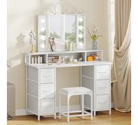 YITAHOME Tavolo da toeletta con illuminazione, cassetti in tessuto con specchio, luminosità regolabile, tavolo da toeletta con ante, tavolo da trucco con ripiano per gioielli, ripiani regolabili