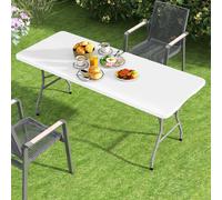 YITAHOME Tavolo pieghevole bianco da 6 piedi - Impermeabile resistente 180x75 cm per campeggio/barbecue/picnic, portatile con maniglia per il trasporto