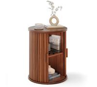 YITAHOME Tavolo rotondo con anta scorrevole, tavolino con ripiano portaoggetti a 2 ripiani, per camera da letto, sala da pranzo, soggiorno, ufficio o appartamento, tavolino da caffè/comodino, noce