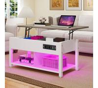 YITAHOME Tavolo sollevabile bianco/grigio - Altezza regolabile con 2 livelli di stoccaggio e scomparto LED nascosto White-Grey
