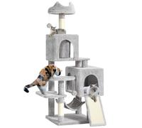 YITAHOME Tiragraffi grande, XL, altezza 137 cm, con 2 montanti in sisalp, 1 piattaforme, 2 grotte, amaca, palline di peluche, grattacieli per gatti, grigio chiaro