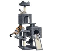YITAHOME Tiragraffi grande, XL, altezza 137 cm, con 2 montanti in sisalp, 1 piattaforme, 2 grotte, amaca, palline di peluche, grattacieli per gatti, grigio scuro