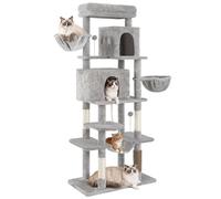 YITAHOME Tiragraffi per gatti di grandi dimensioni, altezza 176 cm, XL, albero tiragraffi a più livelli con 2 caverne, 2 cesti, amaca, palline di peluche, spazzole per gatti, grigio chiaro