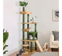 YITAHOME Torre per Gatti Alta con Foglie, Tiragraffi Alto per Gatti con Spazzola per la Toelettatura Automatica, Cuccia per Gatti, Trespolo Superiore, Cestino, Tiragraffi in Sisal e Tavola