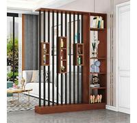 YITAYMLI Divisorio per ambienti moderno da parete spazio di archiviazione, separatore di stanze autoportante funzione privacy e ripiani,colonna divisoria con tubi in metallo(Teak+Black,120cm/47.2in)