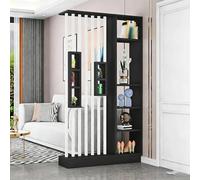 YITAYMLI Divisorio per ambienti moderno da parete spazio di archiviazione, separatore di stanze autoportante funzione privacy e ripiani,colonna divisoria con tubi in metallo(Black+White,100cm/39.4in)