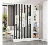 YITAYMLI Divisorio per ambienti moderno da parete spazio di archiviazione, separatore di stanze autoportante funzione privacy e ripiani,colonna divisoria con tubi in metallo(White+Black,120cm/47.2in)