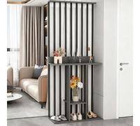 YITAYMLI Separé da parete interno per privacy, libreria moderna in legno con tende e scaffalature aperte, divisorio autoportante per ingresso, più pannelli divisori(Black+Gray,80cm/31.5in)