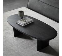 YITAYMLI Tavolino basso moderno ovale in legno massello, Tavolo da caffè stile giapponese wabi-sabi, Tavolo centrale d’accento con gambe stabili per soggiorno e piccolo(Black,130cm/51.2in)