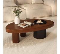 YITAYMLI Tavolino da caffè in legno a forma speciale stile vintage,Piccolo tavolo basso creativo in stile medievale con vassoio e spazio di archiviazione,Gambe rinforzate(Walnut,140cm/55.1in)