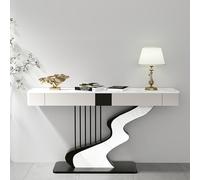 YITAYMLI Tavolo Consolle Contemporaneo Mezzaluna Piano in Ardesia Tavolo Divano Ingresso di Lusso Lungo e Stretto Due Cassetti Base Creativa in Acciaio al Carbonio Decorativa(Black A,120cm/47.2in)