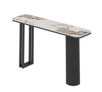 YITAYMLI Tavolo consolle moderno ultra-sottile, tavolo da ingresso con gambe a colonna romana, piano in ardesia e base in acciaio al carbonio, mobile geometrico per corridoio(Black A,120cm/47.2in)
