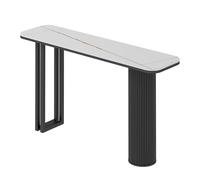 YITAYMLI Tavolo consolle moderno ultra-sottile, tavolo da ingresso con gambe a colonna romana, piano in ardesia e base in acciaio al carbonio, mobile geometrico per corridoio(Black B,120cm/47.2in)