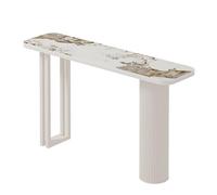 YITAYMLI Tavolo consolle moderno ultra-sottile, tavolo da ingresso con gambe a colonna romana, piano in ardesia e base in acciaio al carbonio, mobile geometrico per corridoio(White A,150cm/59in)