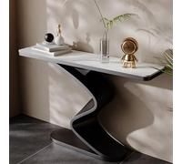 YITAYMLI Tavolo consolle rettangolare piano in ardesia stretto,Tavolo consolle divano nero/bianco con base in acciaio al carbonio ondulata creativa,Mobile corridoio di lusso(Black B,100cm/39.4in)
