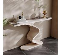 YITAYMLI Tavolo consolle rettangolare piano in ardesia stretto,Tavolo consolle divano nero/bianco con base in acciaio al carbonio ondulata creativa,Mobile corridoio di lusso(White A,100cm/39.4in)