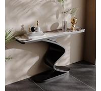 YITAYMLI Tavolo consolle rettangolare piano in ardesia stretto,Tavolo consolle divano nero/bianco con base in acciaio al carbonio ondulata creativa,Mobile corridoio di lusso(Black A,150cm/59in)