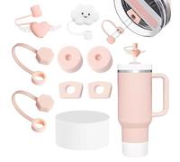 Yitco Set di 9 accessori adatti per Stanley Quencher H2.0 40oz 30oz, copertura per cannuccia in silicone e tappo anti-perdite, set di accessori per bicchieri con design cloud e cuore, fondo in