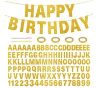 Yitexin 107 Pezzi Glitter Festone Buon Compleanno Firma, Striscione Personalizzato, Personalizzabile Striscione Buon Compleanno Personalizzato per Laurea Matrimonio (Oro)