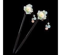 Yitexin 2 pezzi In legno Cinese Bacchette per Capelli Lunghi, Vintage Retro Forcine per Capelli Panino, Elegante Fiore Tassel Accessori Capelli Chignon (Cymbidium)