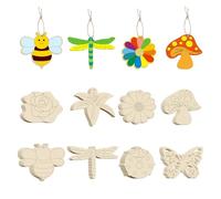 Yitexin 40 Pezzi Ornamenti di Primavera in Legno da Dipingere, Piante, Fiori, e Animali in Legno da Dipingere con Foro e Corda, Decorazioni (8 Stili)
