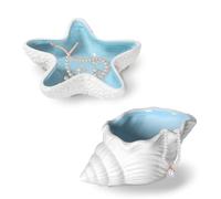 Yitexin Forma a conchiglia Ceramica vassoio per gioielli, Conchiglia blu svuotatasche ceramica, Decorativo a tema oceano vassoio portaoggetti, Donne porta gioielli da comodino per Orecchini (2, blu)