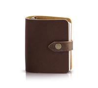Yitexin Small Leather Refillable Journal with Snap Button, 3.46" x 3.54" Handmade Leather Travelers Notebook, Vintage 3-Ring Binder Planner 60 Sheets Paper for Business Office Writing (Brown)