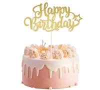 Yitexin Topper per torta di buon compleanno, 15 x 20 cm, confezione da 1, oro metallizzato, occasione di compleanno