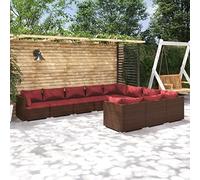 YITHOPI Set da 10 pezzi da giardino con cuscino, in polyrattan, colore marrone, set di mobili da giardino, per esterni, per giardini, terrazze, prati, ponti