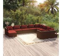 YITHOPI Set da 10 pezzi da giardino con cuscino, in polyrattan, colore marrone, set di mobili da giardino, per esterni, per giardini, terrazze, prati, ponti