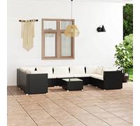 YITHOPI Set da 10 pezzi di mobili da giardino con cuscino, in polyrattan, nero, set di mobili da giardino, lounge, mobili per esterni, per giardini, terrazze, prati, ponti