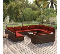 YITHOPI Set da 12 pezzi di mobili da giardino con cuscino, marrone, in polyrattan, set di mobili da giardino, lounge, mobili per esterni, per giardini, terrazze, prati, ponti