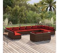 YITHOPI Set da 12 pezzi di mobili da giardino con cuscino, marrone, in polyrattan, set di mobili da giardino, lounge, mobili per esterni, per giardini, terrazze, prati, ponti