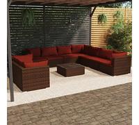 YITHOPI Set di 10 mobili da giardino con cuscino, marrone, in polyrattan, per giardini, terrazze, prati, ponti