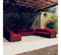 YITHOPI Set di 10 mobili da giardino con cuscino, marrone, in polyrattan, per giardini, terrazze, prati, ponti