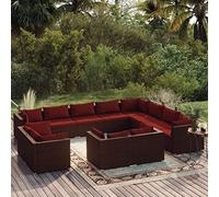 YITHOPI Set di 12 mobili da giardino con cuscino, marrone, in polyrattan, per giardini, terrazze, prati, ponti