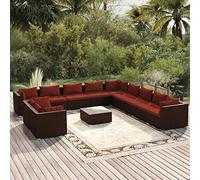 YITHOPI Set di 12 mobili da giardino con cuscino, marrone, in polyrattan, per giardini, terrazze, prati, ponti