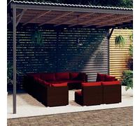 YITHOPI Set di 12 mobili da giardino con cuscino, marrone, in polyrattan, per giardini, terrazze, prati, ponti