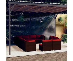 YITHOPI Set di 12 mobili da giardino con cuscino, marrone, in polyrattan, per giardini, terrazze, prati, ponti