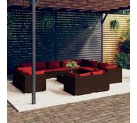 YITHOPI Set di 13 mobili da giardino con cuscino, marrone, in polyrattan, per giardini, terrazze, prati, ponti