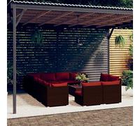 YITHOPI Set di 13 mobili da giardino con cuscino, marrone, in polyrattan, per giardini, terrazze, prati, ponti