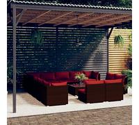 YITHOPI Set di 14 mobili da giardino con cuscino, marrone, in polyrattan, per giardini, terrazze, prati, ponti