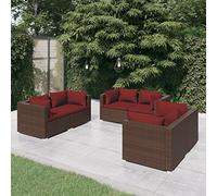 YITHOPI Set di 6 mobili da giardino con cuscino, in polyrattan, marrone, set di mobili da giardino, per esterni, per giardini, terrazze, prati, ponti