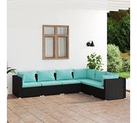 YITHOPI Set di 6 mobili da giardino con cuscino, in polyrattan, nero, set di mobili da giardino, lounge, mobili per esterni, per giardini, terrazze, prati, ponti