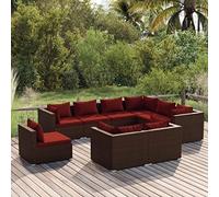 YITHOPI Set di mobili da giardino con cuscino, in polyrattan, marrone, set di mobili da giardino, per esterni, per giardini, terrazze, prati, ponti