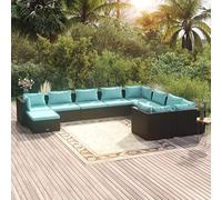 YITHOPI Set di mobili da giardino con cuscino, in polyrattan, nero, set di mobili da giardino, per esterni, per giardini, terrazze, prati, ponti